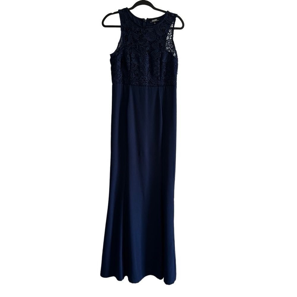 Lulus Navy Blue Sleeveless Lace Onlay Maxi Gown Dress Size L
